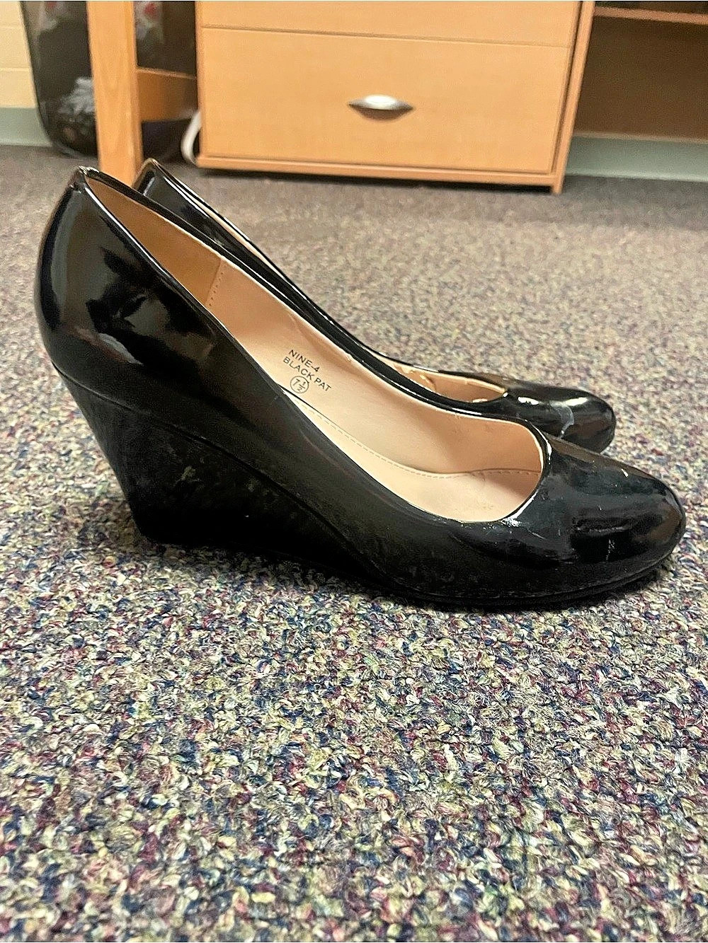 J. Adams Black Patent Wedge Pumps